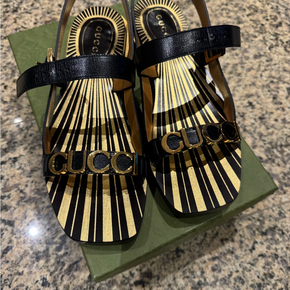 Gucci Women Black and Gold Sandals